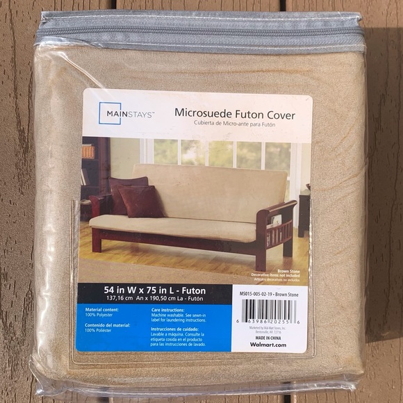 🆕MAINSTAYS MICROSUEDE FUTON COVER 54”W x 75”L NEW IN ORIG PACKAGE BROWN STONE - Picture 2 of 2